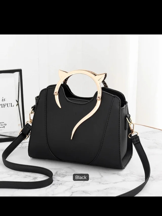 Handbags - Black Cat-Handle Satchel Handbag